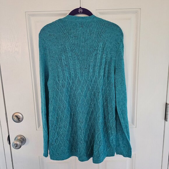Women's Talbots Turquoise Speckled Open Cardigan Sweater Size L - Picture 2 of 6
